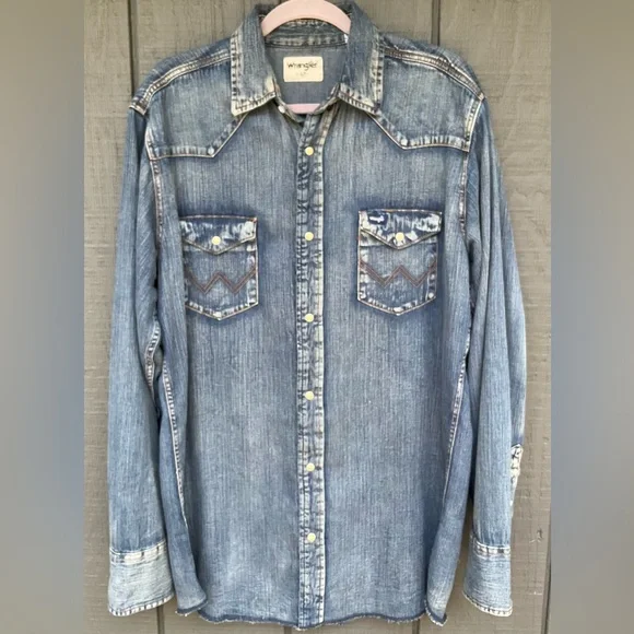 WRANGLER 🍁 Denim Snap Front Western Shirt LT - Picture 4 of 12